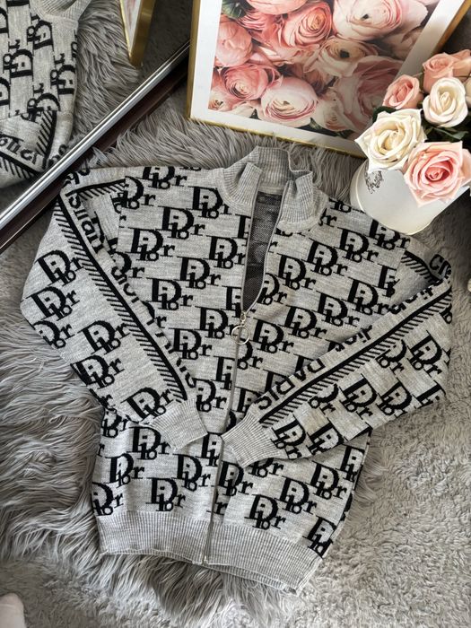 Sweter dior pleciony kardigan na zamek wełniany wełna