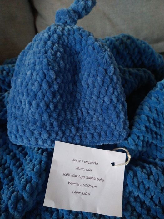 Kocyk i czapka, komplet, nowy, chłopiec, handmade