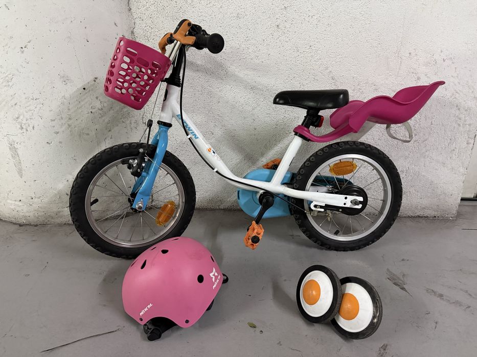Bicicleta de criança b-twin 14 polegadas (4-6 anos)+rodinhas+capacete