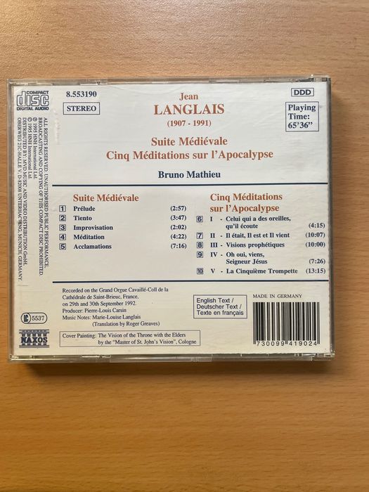 CD Langlais/Mathieu:Suite Médiévale •Cinq Méditations Sur L'Apocalypse