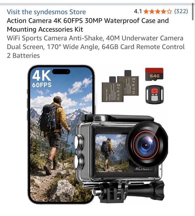 Wysyłka kamera sportowa jak gopro wodoodporna 4K wiwlofunkcyjna