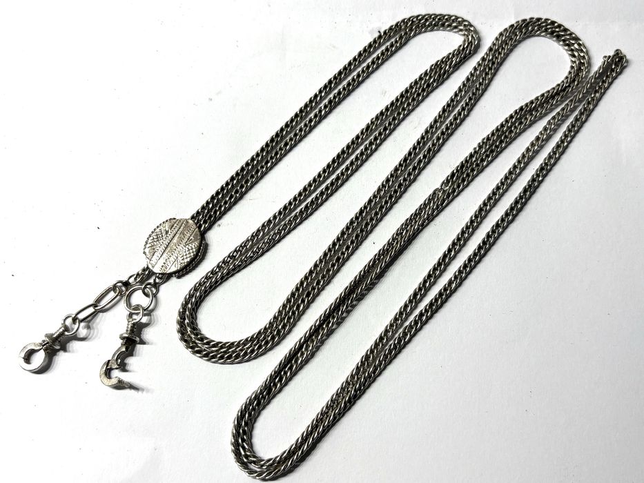 Fantástico antigo corrente / fio de relógio de bolso 80 cm em prata