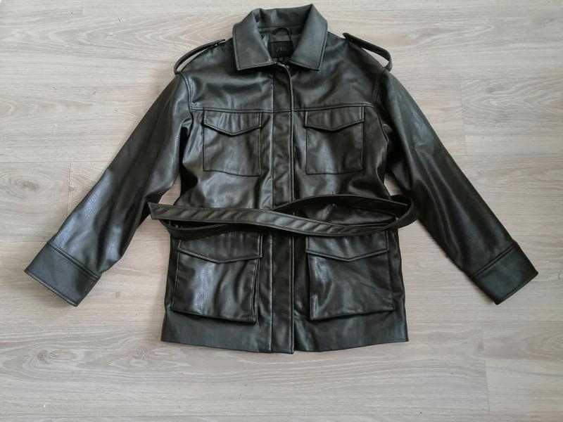 Куртка тренч zara м деми эко кожа темно-зеленая