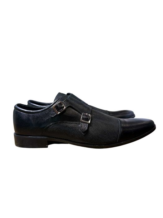 Buty męskie eleganckie skórzane czarne półbuty Double Monk Strap z tłoczeniem ozdobnym rozmiar 39 OB250PM CZARNY KLAMRA