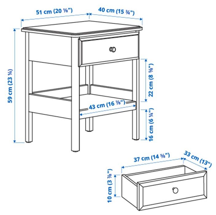 IKEA TYSSEDAL Stolik nocny Szafka  51x40  cm BIAŁY