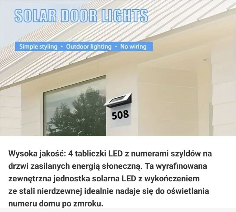 Solarny 4 Led światło numer domu