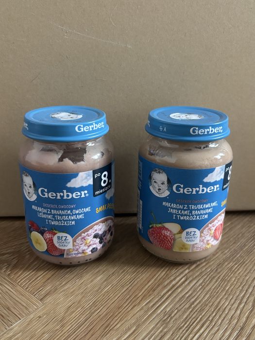 Deserek owocowy deserki dla dzieci Gerber po 8 miesiącu 2 sztuki zestaw makaron z owocami