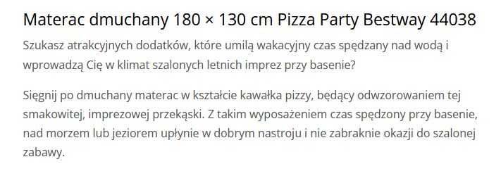 Materac nadmuchiwany do pływania pizza, Bestway