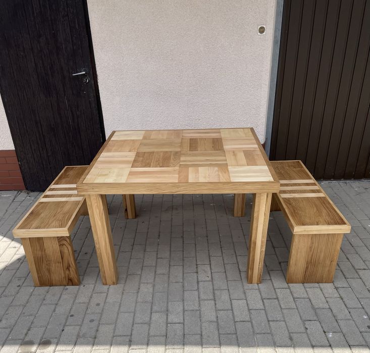 Stól + Ławki (Zestaw lite drzewo )