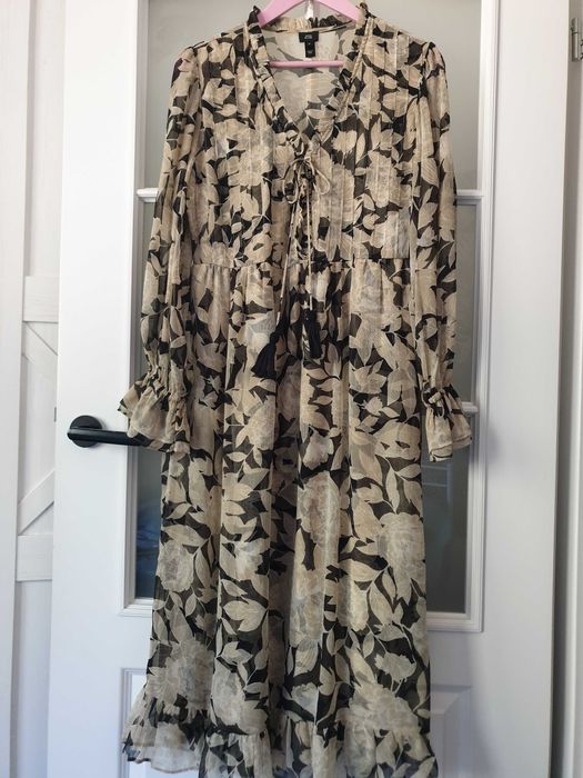 River Island long midi maxi sukienka suknia piękna  zwiewna kwiaty print wesele impreza L 40 wiosna lato