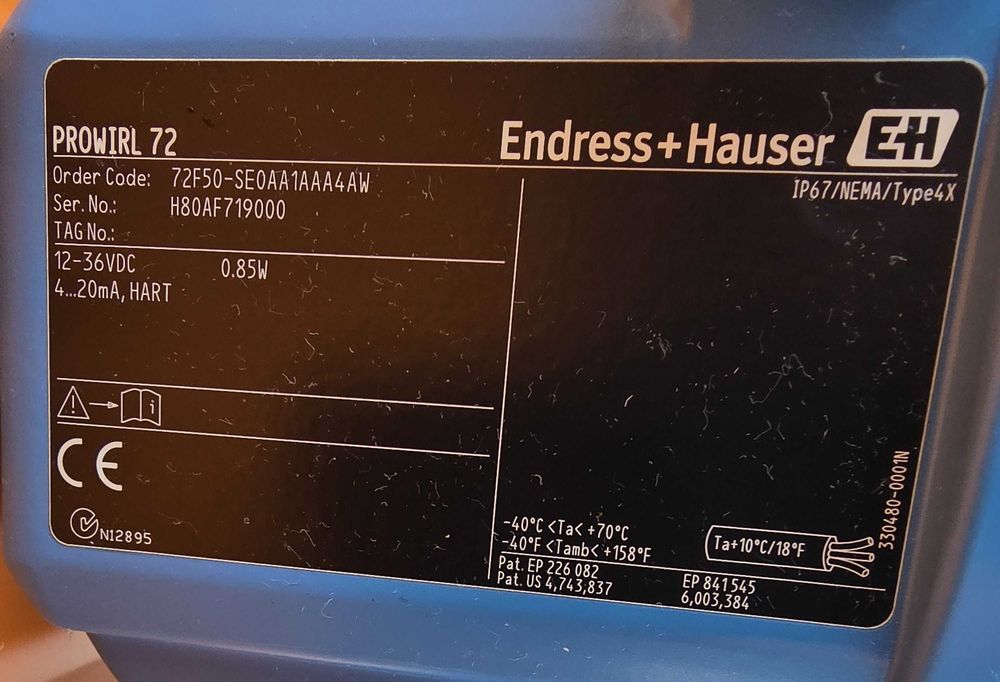 Przepływomierz Endress Hauser DN50 Prowirl 72 F Wirowy Pary Gazów