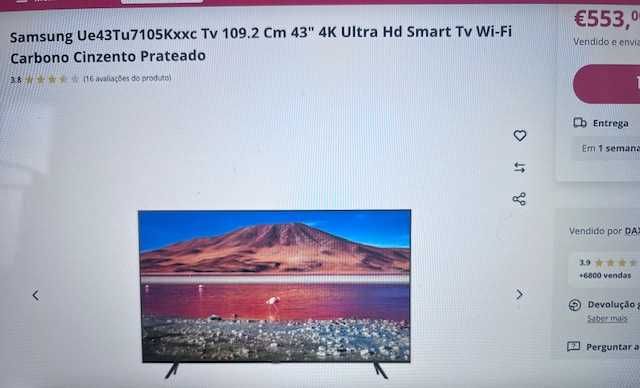 Smart TV Samsung 4K Ultra HD 109Cm | Excelente qualidade de imagem