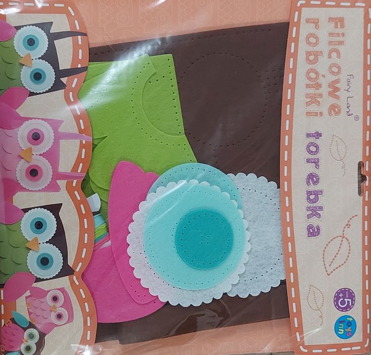 Filcowa torebka do robótki- sowa dla dzieci