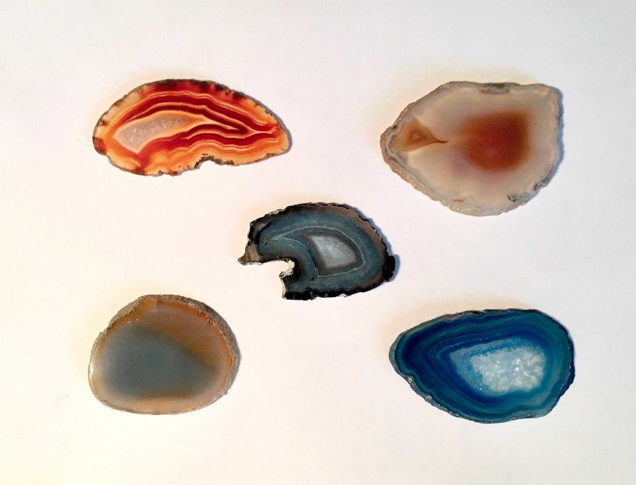 ÁGATA - lote de 5 fatias polidas - séc. XX - de 4 a 6 cm/s