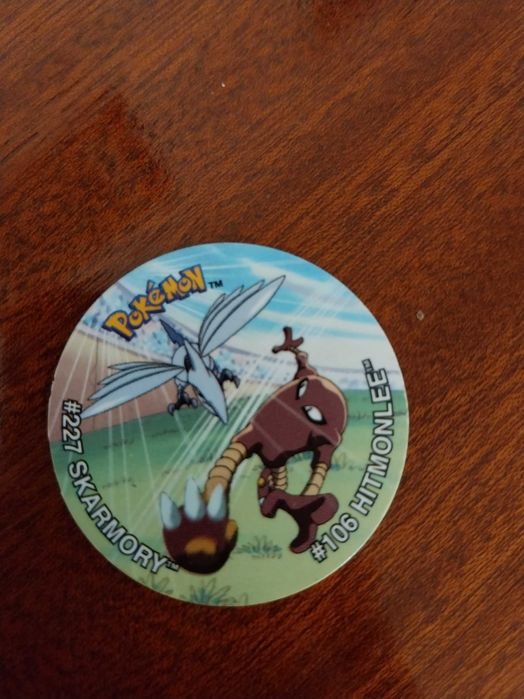 Skarmory 227 e Hitmonlee 106, Pokémon Tazos League, raro, edição limitada