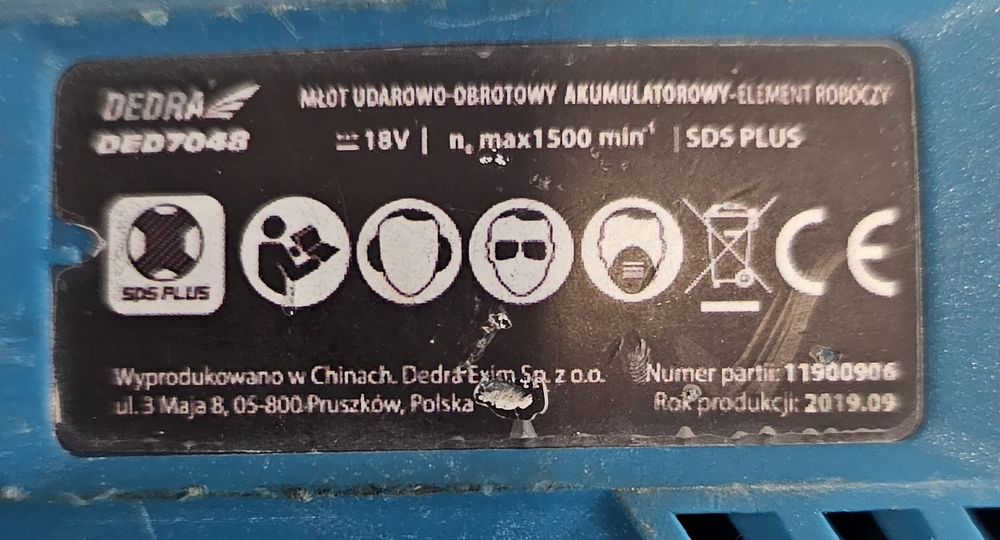 Młot udarowo-obrotowy akumulatorowy Dedra DED7048 +bateria