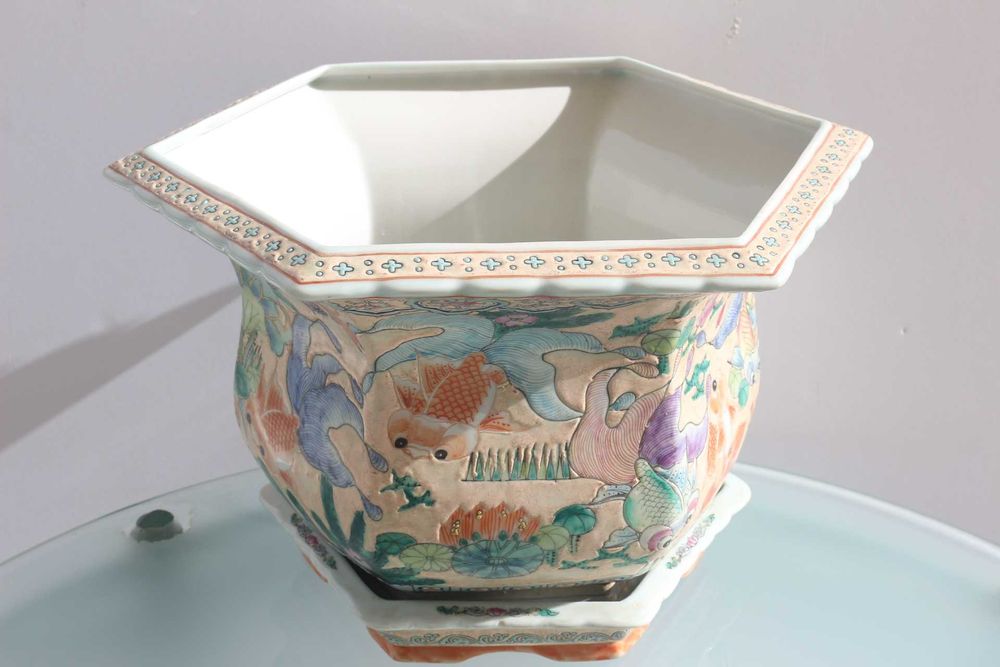 Cachepot Vaso Porcelana Chinesa dinastia Qing (1875 a 1916) 43x27 cm A