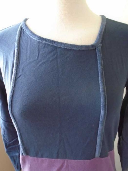 Vestido algodão azul com barra roxa