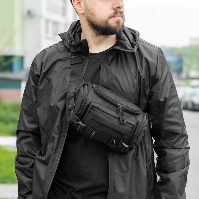 Нагрудна поясна сумка бананка тактична Armor чорна