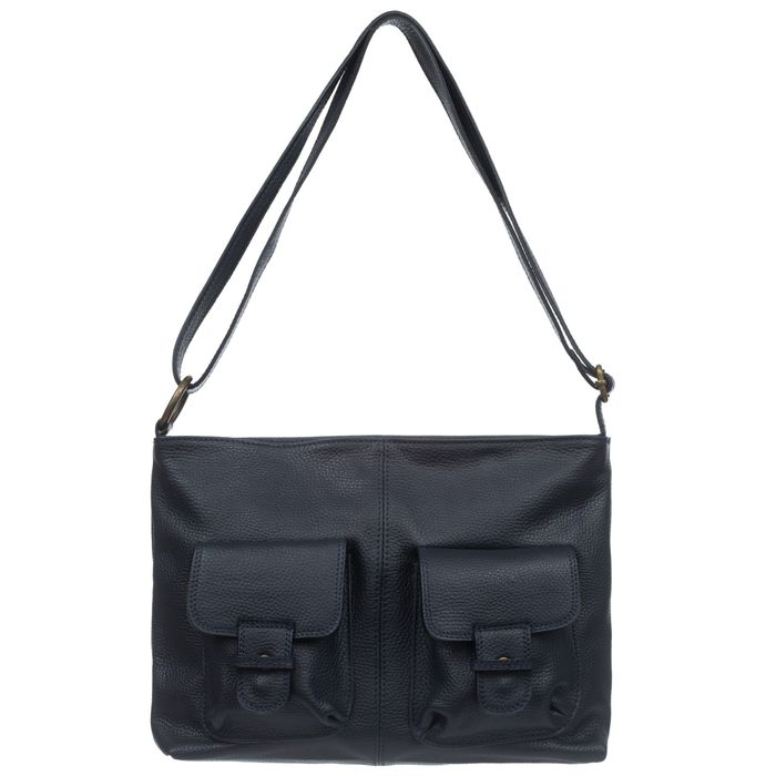 VERA PELLE torebka skórzana listonoszka z kieszeniami V648 granatowa