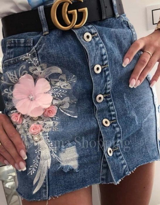 Spódnica jens zdobienia kwiaty 3d