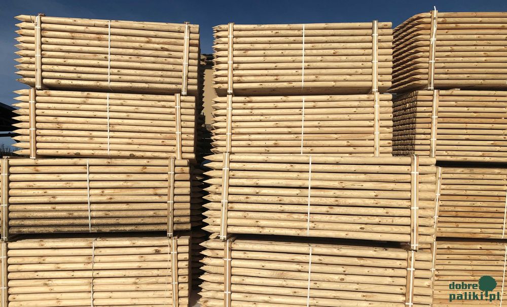 Paliki drewniane fi 5 cm x 250 cm fi 6 Palisada, Kołki, do drzew, fi6,