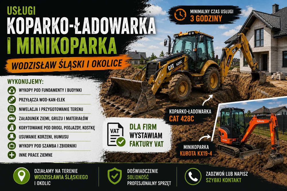 Uslugi koparko ladowarka i minikoparka Wodzislaw Slaski