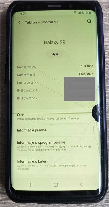 Samsung Galaxy S9 SM-G960F - sprawny, uszkodzony ekran (do wymiany)