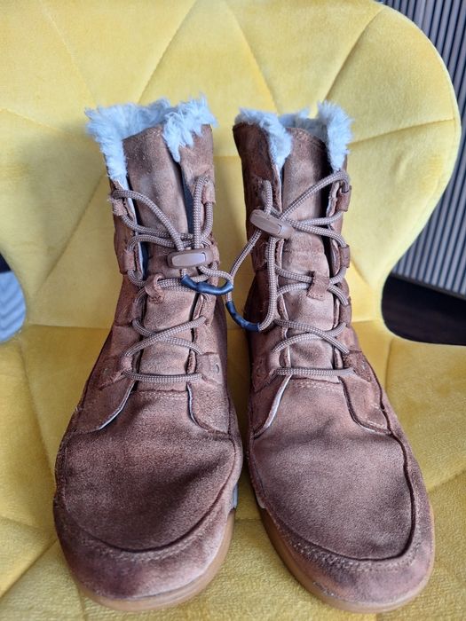 Buty zimowe jesienne Sorel 39 25cm brązowe skóra naturalna kożuszek