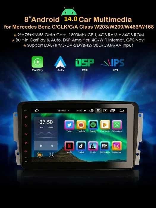 Auto-radio 2 din android 14 64 GB para Mercedes C220 w203 Octcore