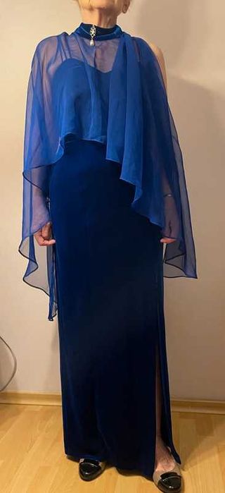 Suknia wieczorowa, rozm. S/M, z przezroczystą narzutką