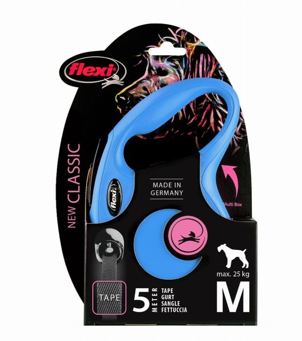 Smycz Flexi New Classic M taśma 5m 25kg niebieska