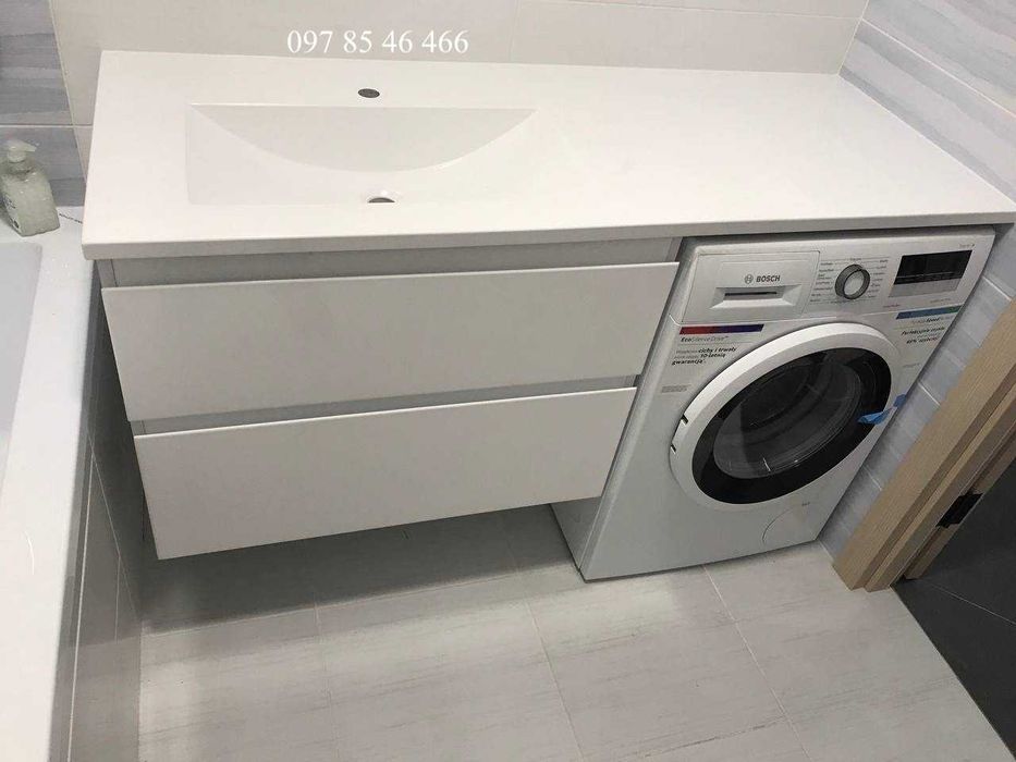 Суцільний умивальник і стільниця на пральну машину + тумба + дзеркало