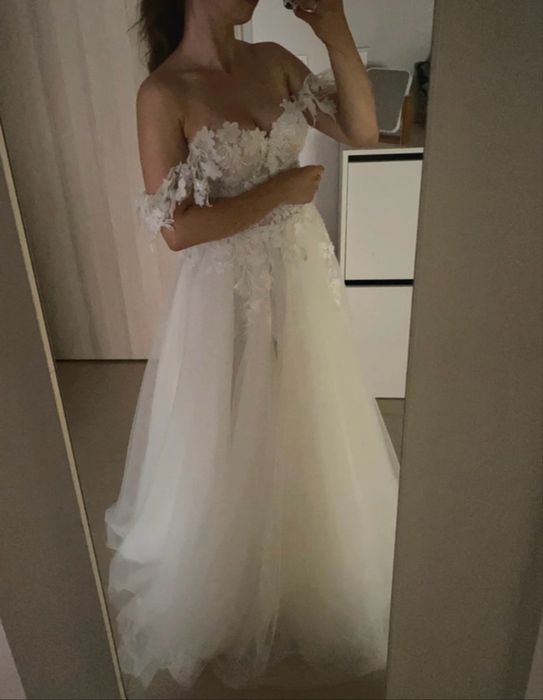 Suknia slubna gorsetowa wiazana xs/s Ivory lekka zwiewna