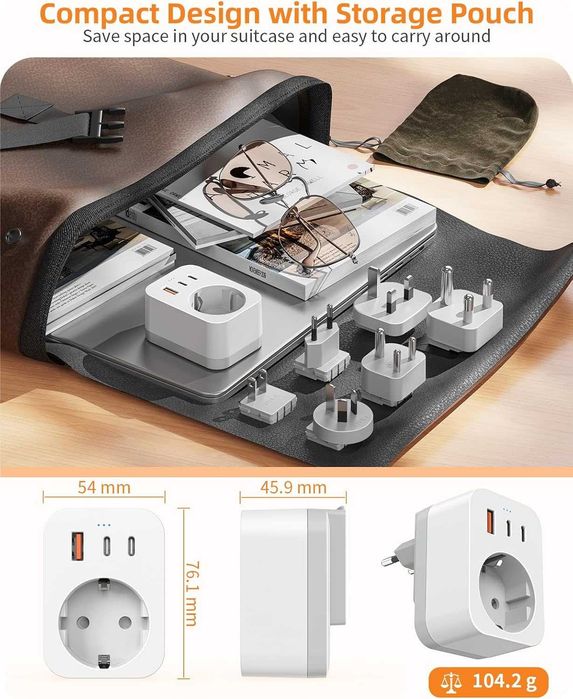 Międzynarodowy adapter podróżny USB-C PD 20W