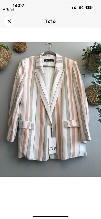 Zara dluzsza marynarka paski lniana