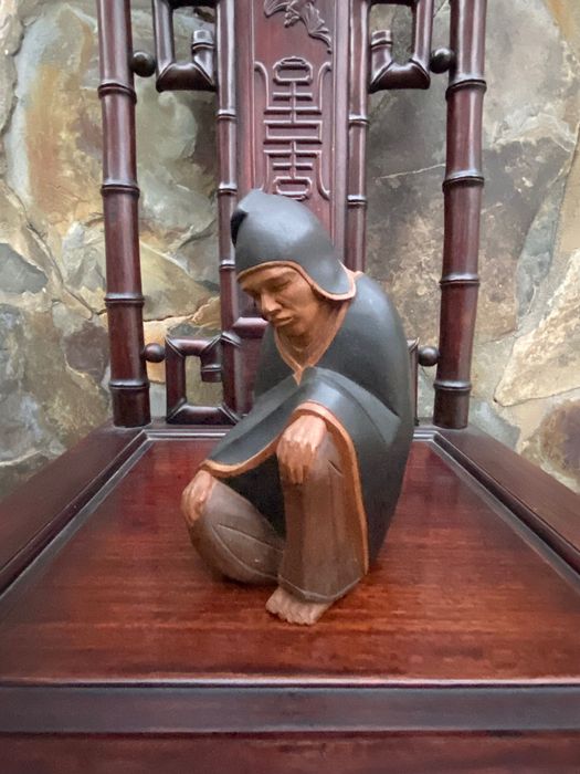 Escultura Buda Madeira exótica Mongólia 20 cm