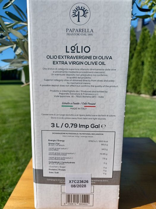 Naturalna włoska oliwa z oliwek extra virgin monocultivar Coratina 3l