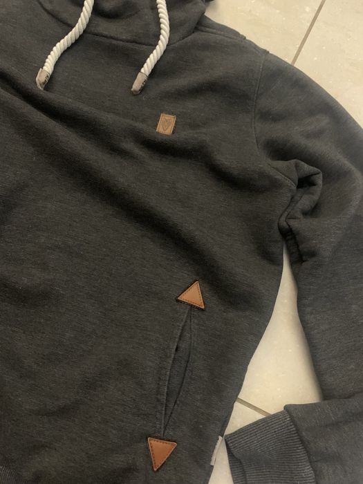 Naketano grafitowa markowa bluza r. M kaptur + komin, logowana bawełna