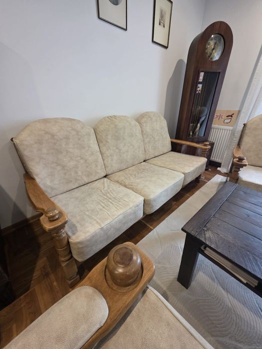 Komplet wypoczynkowy vintage 3+1+1 lite drewno bardzo solidny
