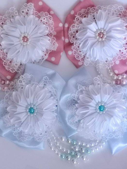Zestaw Spinek-kokardek na uroczystości RÓŻOWE Handmade