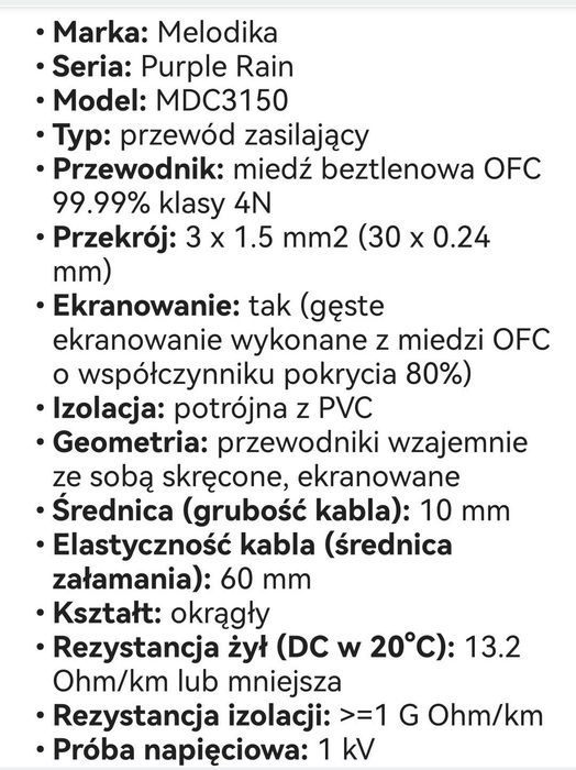 Kabel zasilający audio ÓSEMKA. Melodika 3x1.5mm dł 1.25m.