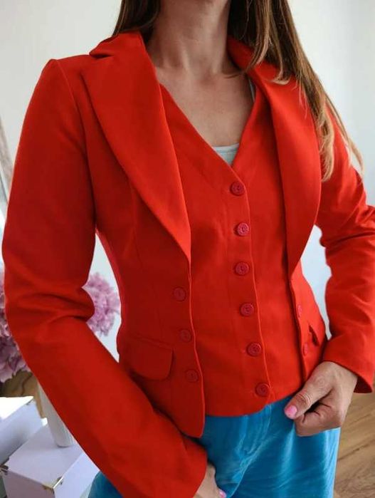 Denny Rose dopasowana marynarka czerwona Y2K m