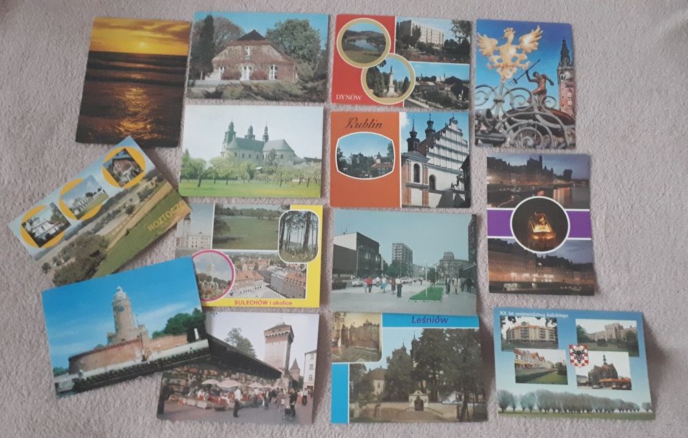 Zestaw 14 pocztówek z PRL lata 80.