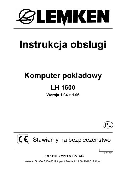 Instrukcja obslugi Komputer pokladowy LH 1600 LH1600