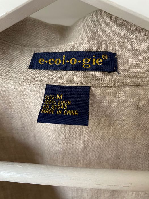 Koszula lniana beżowa rozpinaną z kołnierzykiem M 38 100% Len