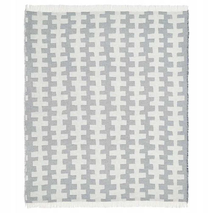 Koc pled narzuta IKEA SLANSPINNMAL 130x170 beż / granatowy frędzle