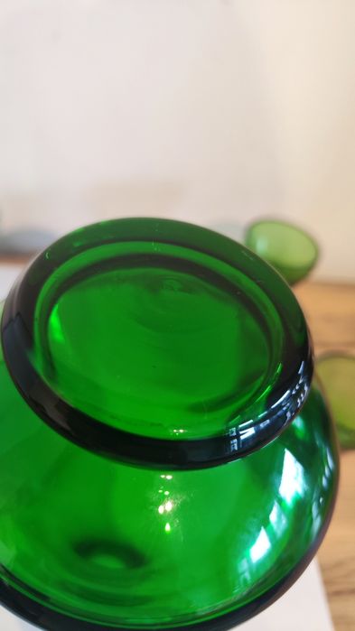 Egermann karafka i 6 kieliszków, szkło zielone, Czechy