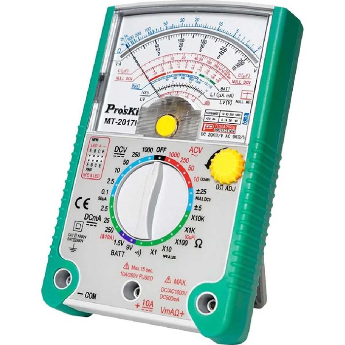 Multímetro analógico Pro's MT-2017N 1000Vac/dc 10Adc 20MΩ Cap. hFE