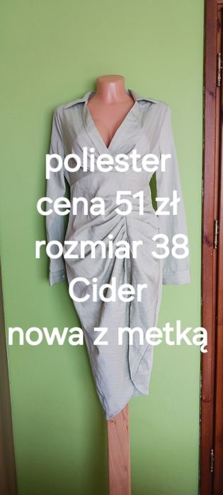 Bladomiętowa kopertowa marszczona sukienka a'la syrena Cider rozm.38